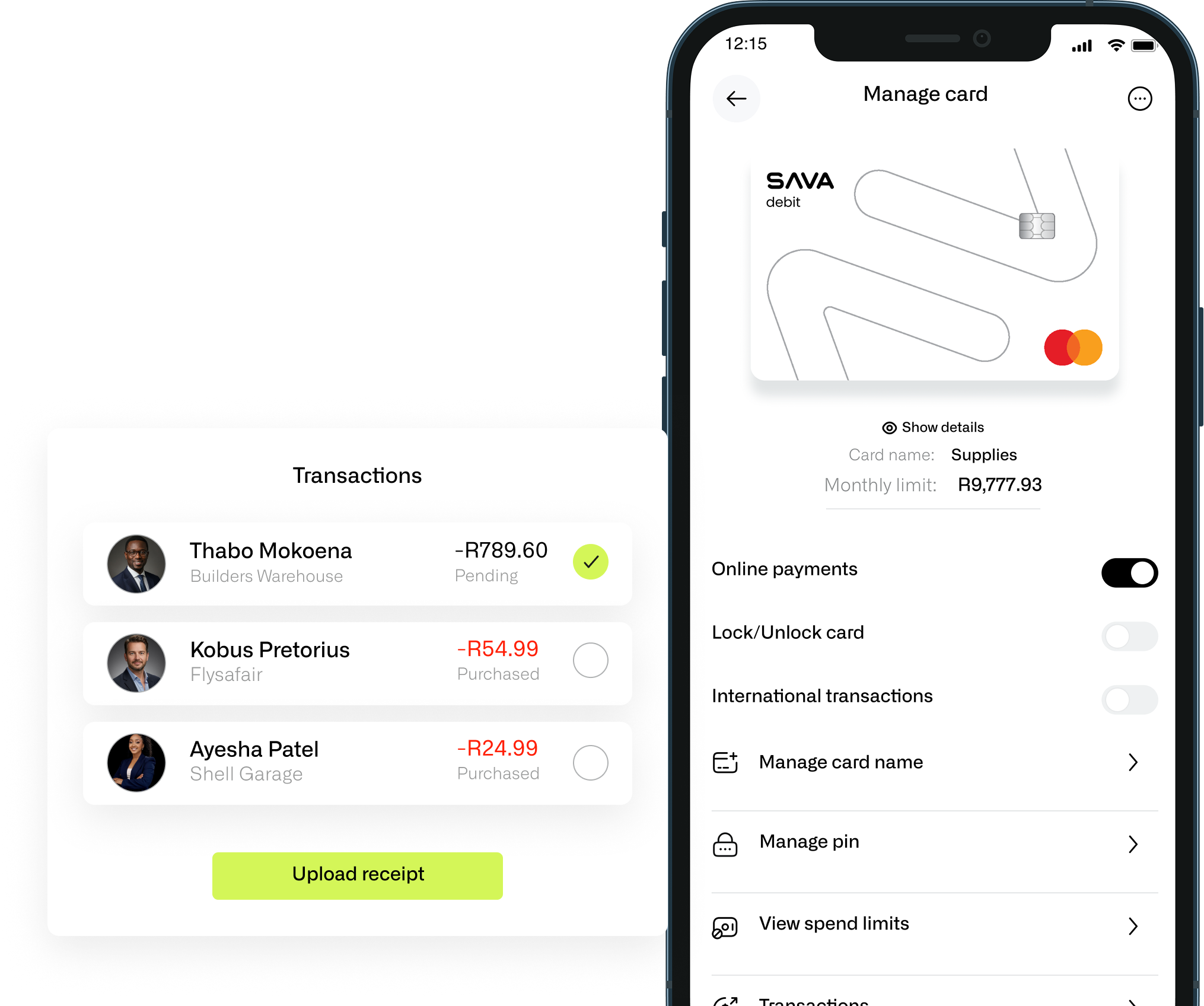 Corporate Cards desktop interface